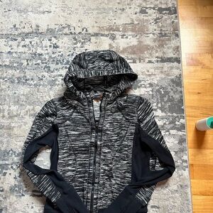 Zella Black and Gray Marled Hooded Jacket